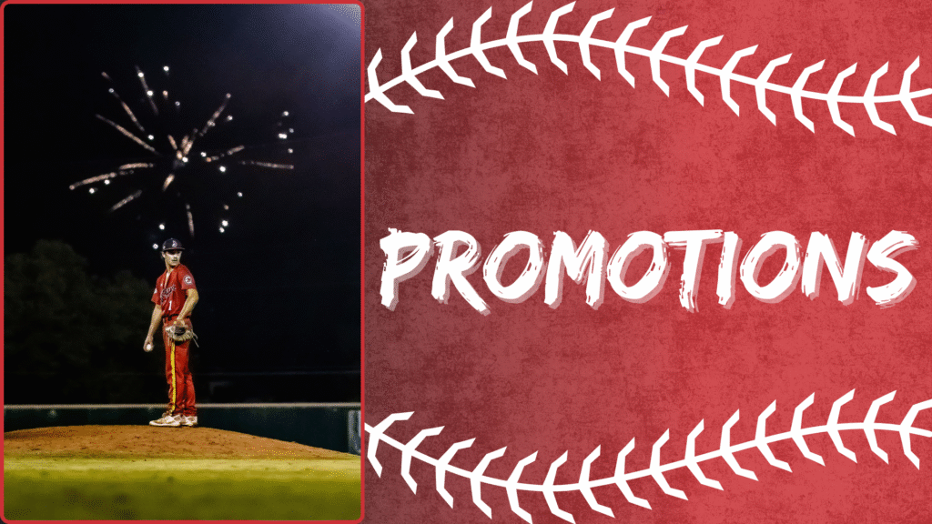 A baseball player in a white uniform sliding safely into home plate at night, used for the stadium promotions schedule and theme night events.